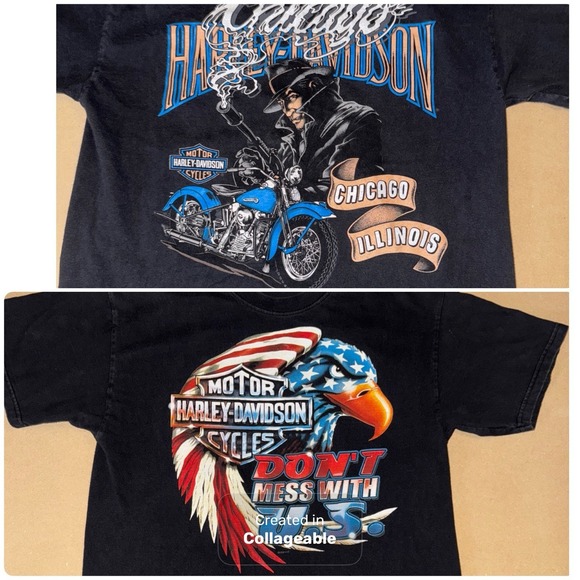 Vintage Harley Davidson Chicago Gangster Short Sleeve Tommy Gun USA‎ Eagle Small - Picture 1 of 8